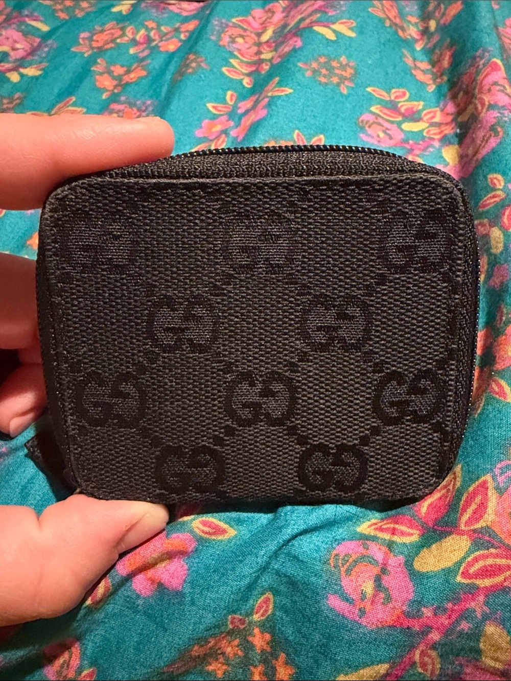 Gucci Black Monogram Mini Zip Coin Pouch